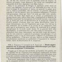 1116 - Page 1116 - Sociétés savantes. Société de laryngologie des hôpitaux de Paris. Séance du 10 mars 1926. Rouget. - Leucoplasie laryngée et trachéale / MM. L. Garrelon, T. Lucchetti et R. Thuillant. - Etude expérimentale sur la syncope adrénalino-chloroformique par injection sous-muqueuse d'adrénaline