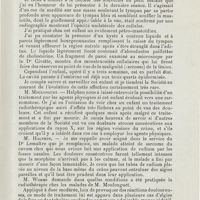 1121 - Page 1121 - Sociétés savantes. Société de laryngologie des hôpitaux de Paris. Séance du 10 mars 1926. MM. Grivot, L. Leroux, et R. Causse. - Présentation d'un malade chez lequel évoluent simultanément un épithélioma épidermoïde d'une corde vocale et un lymphosarcome de la base de la langue / M. Halphen. - Tumeur kystique de la caisse du tympan / G. Worms et Gauthier. - Aspect morphologique de la base du crâne, des tissus et des cavités périauriculaires dans la maladie de Paget