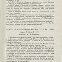 1131 - Page 1131 - Sociétés savantes. Société de laryngologie des hôpitaux de Paris. Séance du 10 mars 1926. G. Worms. - Ostéome de l'ethmoïde / Société de laryngologie des hôpitaux de Paris. Séance du 14 avril 1926. J. Tarneaud. - Tumeur de l'amygdale