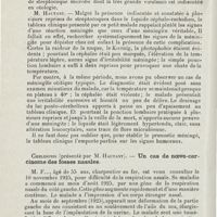1140 - Page 1140 - Sociétés savantes. Société de laryngologie des hôpitaux de Paris. Séance du 14 avril 1926. Valat et Andrieu (présenté par M. Hautant). - Un cas de guérison de méningite à streptocoques, au cours d'une otite moyenne aiguë / Chelidonis (présenté par M. Hautant). - Un cas de noevo-carcinome des fosses nasales