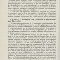 1142 - Page 1142 - Sociétés savantes. Société de laryngologie des hôpitaux de Paris. Séance du 14 avril 1926. Chelidonis (présenté par M. Hautant). - Un cas de noevo-carcinome des fosses nasales / M. Ramadier. - Empyème clos sphénoïdal et névrite optique. Diagnostic