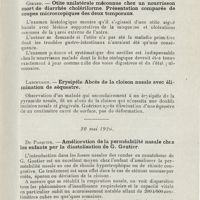 1203 - Page 1203 - Sociétés savantes. Société d'oto-rhino-laryngologie de Paris. 15 avril 1926. Girard. - Otite unilatérale méconnue chez un nourrisson mort de diarrhée cholériforme. Présentation comparée de coupes microscopiques des deux temporaux / Labernadie. - Erysipèle. Abcès de la cloison nasale avec élimination de séquestre / 20 mai 1926. Du Pasquier. - Amélioration de la perméabilité nasale chez les enfants par la diastolisation de G. Gautier
