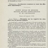 1208 - Page 1208 - Sociétés savantes. Société autrichienne d'otologie. 25 janvier 1926. Eisinger. - Recherches sur la mucosus-otitis et la flore bactérienne post-opératoire / Société royale de médecine. Sections réunies d'ophtalmologie et de laryngologie. Séance du 8 janvier 1926. Logan Turner. - Discussion sur les rapports des sinusites avec les névrites optiques