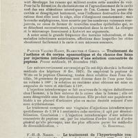 1216 - Page 1216 - Revue analytique (Ouvrages, thèses et articles). O. Kutwirt. - De l'agrandissement de la cavité cholestéatomateuse. Acta Oto-Lar... / Pasteur Valléry-Radot, Blamoutier et Giroud. - Traitement de l'asthme et du coryza spasmodique et du rhume des foins par injections intradermiques d'une solution concentrée de peptone. Presse médicale... [G. Rosenthal] / F.-H.-B. Norrie. - Le traitement de l'hypertrophie congestive des cornets. Journ. of. Laryng...