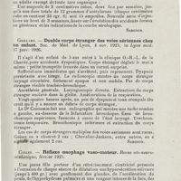 1235 - Page 1235 - Revue analytique (Ouvrages, thèses et articles). Hamon. - L'acétylarsan dans le traitement des affections syphilitiques du pharynx et du larynx. Thèse Lyon, 1925 / Gaillard. - Double corps étranger des voies aériennes chez un enfant. Soc. de méd. de Lyon..., in Lyon méd... [Sargnon] / Collet. - Réflexe oesophage vaso-moteur. Revue oto-neuro-oculistique...
