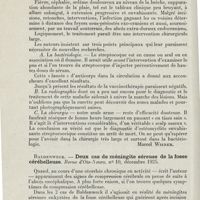 1240 - Page 1240 - Revue analytique (Ouvrages, thèses et articles). Geroges Canuyt et Jean Terracol. - L'ostéomyélite diffuse envahissante des os du crâne consécutive aux suppurations streptococciques des sinus. Revue d'O.-N.-O... [Marcel Wisner] / Baldenweck. - Deux cas de méningite séreuse de la fosse cérébelleuse. Revue d'Oto-Neuro...