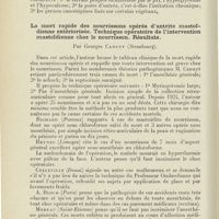 0116 - Page 116 - Congrès. XLe Congrès français d'oto-rhino-laryngologie (Paris, 17-20 octobre 1927). Communications diverses. Piqûre de la conjonctive oculaire par brin de paille. Syndrome de la fente sphénoïdale. Mort par épithélioma de la région orbitaire et fronto-ethmoïdale. Par Guichard... / La mort rapide des nourrissons opérés d'antrite mastoïdienne extériorisée. Technique opératoire de l'intervention mastoïdienne chez le nourrisson. Résultats. Par Georges Canuyt...