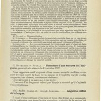 0611 - Page 599 - Société de laryngologie des hôpitaux de Paris. Séance du 15 février 1928. M. Caussé. - Neuro-labyrinthite hérédo-spécifique / H. Bourgeois et Soulas. - Structure d'une tumeur de l'épiglotte, présenté à la séance du 14 octobre 1927 / MM. André Bloch et Joseph Lemoine. - Angiome diffus de la langue