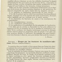 0624 - Page 612 - Revue analytique (Ouvrages, thèses et articles). Bouche-mâchoires. R. Leriche et A. Policard. - Les problèmes de la physiologie normale et pathologique de l'os. Masson éditeurs... [C. Ruppe] / Bercher. - Propos sur les fractures du maxillaire inférieur. Editions Semaine dentaire [C. Ruppe]