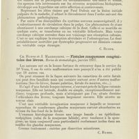 0625 - Page 613 - Revue analytique (Ouvrages, thèses et articles). Bouche-mâchoires. Dr A. Imbert. - Le problème du déchaussement des dents... Editions de la Semaine dentaire [C. Ruppe] / Ch. Ruppe et J. Magdeleine. - Fistules muqueuses congénitales des lèvres. Revue de stomatologie... [C. Ruppe] / Leproust. - Les déviations du maxillaire inférieur d'origine épiphysaire. Leur traitement par la résection orthopédique du condyle. 1927, Thèse Paris, Editions de la Semaine dentaire...