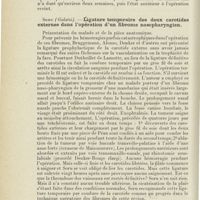 0904 - Page 892 - Sociétés savantes. VIe Congrès roumain d'oto-rhino-laryngologie. Bucarest 29 et 30 octobre 1927. Bratesco et Racoviano. - La sympathectomie péricarotidienne dans l'ozène / Soru... - Ligature temporaire des deux carotides externes dans l'opération d'un fibrome nasopharyngien
