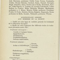0912 - Page 900 - Mémoires. Indications thérapeutiques dans la tuberculose laryngée. Par le Dr Henri Caboche... Rapport au Congrès français d'oto-rhino-laryngologie. Octobre 1927. Division du sujet / Questionnaire adressé aux membres de la Société