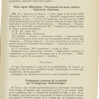 1207 - Page 1195 - Sociétés savantes. Compte rendu des séances de la Société bruxelloise d'oto-rhino-laryngologie 1927. Par le Dr Coelst... Séance du 28 janvier 1927. Stomatite spécifique / Otite aiguë. Mastoïdite. Thrombose du sinus latéral. Opération. Guérison / Traitement nouveau de la surdité par le bougirage diathermique