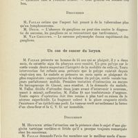 1210 - Page 1198 - Sociétés savantes. Compte rendu des séances de la Société bruxelloise d'oto-rhino-laryngologie 1927. Par le Dr Coelst... Séance du 25 mars 1927. Epithélioma spino-cellulaire du plancher buccal / Un cas de cancer du larynx