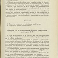 1215 - Page 1203 - Sociétés savantes. Compte rendu des séances de la Société bruxelloise d'oto-rhino-laryngologie 1927. Par le Dr Coelst... Séance du 29 avril 1927. Un cas de maladie de Hodgkin / Quelques cas de traitement de laryngite tuberculeuse par rayons U.-V.