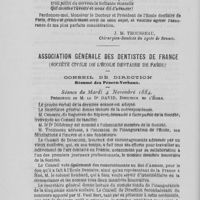 0037 - Page 36 - Banquet des diplomés de l’école dentaire / Association générale des dentistes de France. Conseil de direction. Séance du mardi 4 novembre 1884