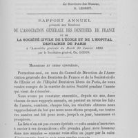 0108 - Page 107 - Société d’odontologogie de Paris. G. Legret. Séance du 24 février 1885 / Rapport annuel de l'association générale des dentistes de France et de la société civile de l'école et de l'hôpital dentaires de Paris. Assemblée générale du mardi 30 janvier 1885