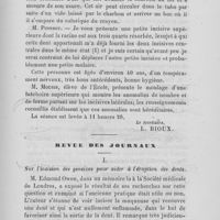 0198 - Page 197 - Société d’Odontologie de Paris. Séance du 21 avril 1885 / Revue des journaux. Sur l’incision des gencives pour aider à l'éruption des dents (Brit. Méd. Journ. Nov. 1884)