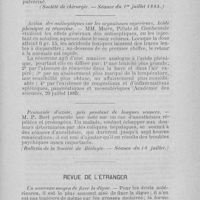 0330 - Page 329 - Revue des sociétés savantes par M. Ch. Godon. Nouveau pansement antiseptique (Société de chirurgie. - Séance du 1er juillet 1885) / Action des antiseptiques sur les organismes supérieurs / Protoxide d’azote pris pendant de longues séances (Bulletin de la Société de Biologie - Séance du 18 juillet) / Revue de l’étranger. Un mouvement moyen de fixer la digue R. Heidé