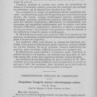 0501 - Page 458 - La cocaine en chirurgie dentaire d'après le procédé de M. Bleichsteiner par M. P. Lehr / Correspondances spéciales de l'odontologie. Cinquième Congrès annuel odontologique Suisse par M. Meng