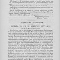 0046 - Page 38 - Société d’odontologie de Paris. Séance du mardi 3 décembre 1890. VIIProposition de publication par la société d’un tableau contenant le dosage des principaux médicaments employés en chirurgie dentaire / Revue de l’étranger. Remarques sur les réflexes dentaires par M. H. Macnaughton Jones (Dental record)