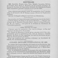 0065 - Page 57 - Chronique professionnelle. L’anesthésie locale et les dentistes / Nouvelles. École dentaire de Paris / Congrès dentaire international de 1889