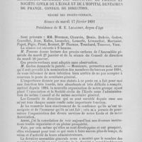0117 - Page 1 - Association générale des dentistes de France et société civile de l’école et de l’hôpital dentaires de France. Conseil de direction - Résumé des procès-verbaux. Séance du mardi 17 février 1891