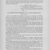 0517 - Page 457 - Chronique professionnelle. Le droit et la réglementation / Un dentiste a-t-il le droit d'étudier la médecine et de défendre la liberté ? / Les dentistes-médecins et la réglementation
