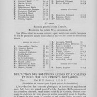 0588 - Page 520 - Palmarès / De l'action des solutions acides et alcalines faibles sur les ciments dentaires par M. E. Douzillé