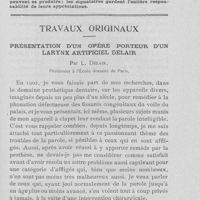 0502 - Page 495 - Travaux originaux. Présentation d’un opéré porteur d’un larynx artificiel delair par L. Delair