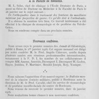 0090 - Page 89 - Bibliographie. A la faculté de médecine / Nouveaux confrères