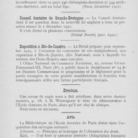 0132 - Page 132 - Nouvelles. Réciprocité de validité des diplômes allemands et autrichiens / Statistique italienne / Conseil dentaire de Grande-Bretagne / Exposition à Rio-de-Janeiro / Erratum / Avis