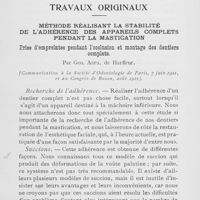 0133 - Page 133 - Travaux originaux. Méthode réalisant la stabilité de l’adhérence des appareils complets pendant la mastication par Geo. Aspa
