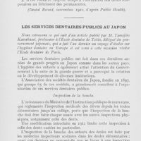 0162 - Page 162 - Hygiène. La dentisterie scolaire en Angleterre par J. Laird / Les services dentaires publics au Japon