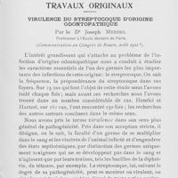 0199 - Page 199 - Travaux originaux. Virulence du streptocoque d’origine odontopathique par le Dr Joseph Mendel