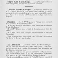 0325 - Page 325 - Nouvelles. A l’Académie d’infanterie de Tolède / Congrès italien de stomatologie / Association dentaire britannique / Naissances / Bal des étudiants / Avis important