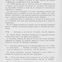 0432 - Page 432 - Réunions et congrès. Association française pour l’avancement des sciences. Congrès de Rouen (1921) (Suite et fin). VINouvel appareil d’anesthésie locale, par M. Fabret / VIIAppareil à couler de Taggart, par M. Arroyo / Appareil distribuant automatiquement de l’eau tiède et aromatisée. — Têtière aseptique pouvant s’adapter sur les principaux fauteuils, par M. Joyeux / XTour électrique pour courant de 110 volts alternatif ou continu à usages multiples, par M. G. André