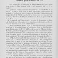 0508 - Page 506 - Réunions et congrès. Société odontologique Suisse. Assemblée générale annuelle de 1922