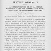 0521 - Page 519 - Travaux originaux. La reconstitution de la mâchoire inférieure par les différentes autogreffes et hétérogreffes osseuses par le Dr Eugène Lickteig