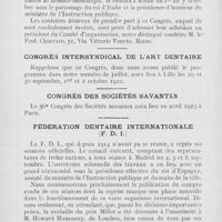 0580 - Page 578 - Réunions et congrès. Congrès de Rome / Congrès intersyndical de l’Art Dentaire / Congrès des Sociétés Savantes / Fédération Dentaire Internationale (F. D.)