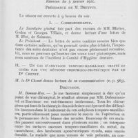 0627 - Page 625 - Sociétés scientifiques. Societe d’Odontologie de Paris. Réunion du 3 janvier 1921. Correspondance / Un cas d’ankylose temporo-maxillaire traité et guéri par une méthode chirurgico-prothétique par le Dr Chenet