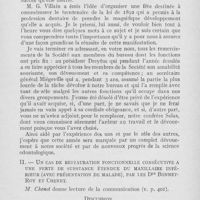 0417 - Page 409 - Sociétés scientifiques. Société d'odontologie de Paris. Séance du 7 novembre 1922. Allocution du président / Un cas de restauration fonctionnelle consécutive à une perte de substance étendue du maxillaire inférieur (Avec présentation de malade), par les Drs Bonnet Roy et Chenet
