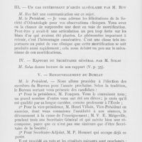 0057 - Page 56 - Sociétés scientifiques. Société d'odontologie de Paris. Réunion du 3 juillet 1923. Une habitude vicieuse cause particulière de carie par M. Roy / Un cas intéressant d'abcès alvéolaire par M. Roy / Rapport du secrétaire général par M. Solas / Renouvellement du bureau