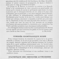 0060 - Page 59 - Chronique professionnelle. L’art dentaire en France / Congrès odontologique russe / Statistique des dentistes autrichiens