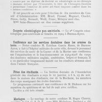 0072 - Page 71 - Nouvelles. Syndicat des Chirurgiens-Dentistes de France / Congrès odontologique pan-américain / Conférence sur les services dentaires dans les armées de terre / Fêtes des étudiants / Mariages