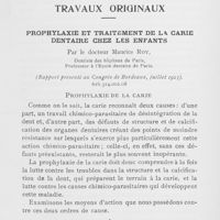 0074 - Page 73 - Travaux originaux. Prophylaxie et traitement de la carie dentaire chez les enfants par le docteur Maurice Roy
