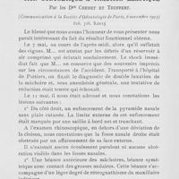 0096 - Page 95 - Travaux originaux. Fracture condylienne bilatérale luxation à droite, enucléation condylienne à gauche. Reduction sanglante, contention synthétique à traction élastique par les Drs Chenet et Truffert