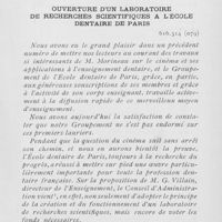 0170 - Page 169 - Ouverture d’un laboratoire de recherches scientifiques à l'école dentaire de Paris