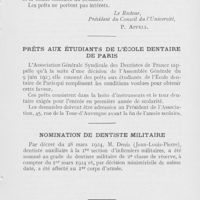 0346 - Page 345 - Intérêts professionnels. Prêts d’honneur aux étudiants / Prêts aux étudiants de l’école dentaire de Paris / Nomination de dentiste militaire