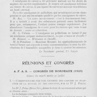 0408 - Page 407 - Sociétés scientifiques. Réunion du 5 février 1924. Etude sur l'amalgame, par M. Roussel / Réunions et congrès. A. F. A. S. — Congrés de Bordeaux (1923). Séance du mardi matin 31 juillet. Curiepuncture par Voie externe des cancers du plancher de la bouche et des gencives par le Dr J. Polus
